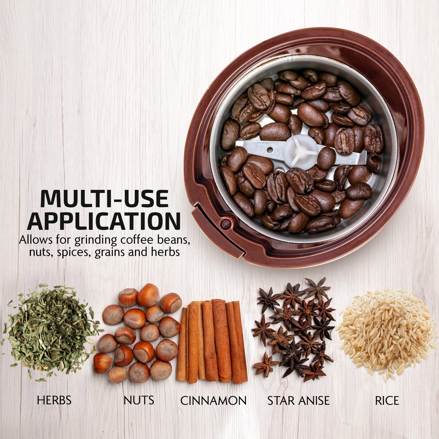 OVENTE Electric Coffee Grinder for Beans, Spices and More, 2.5Oz Compact Grinding Mill, Spice Grinder with Stainless Steel Blade, Pulse Button Operation and Transparent Easy to Open Lid, Black CG225B
