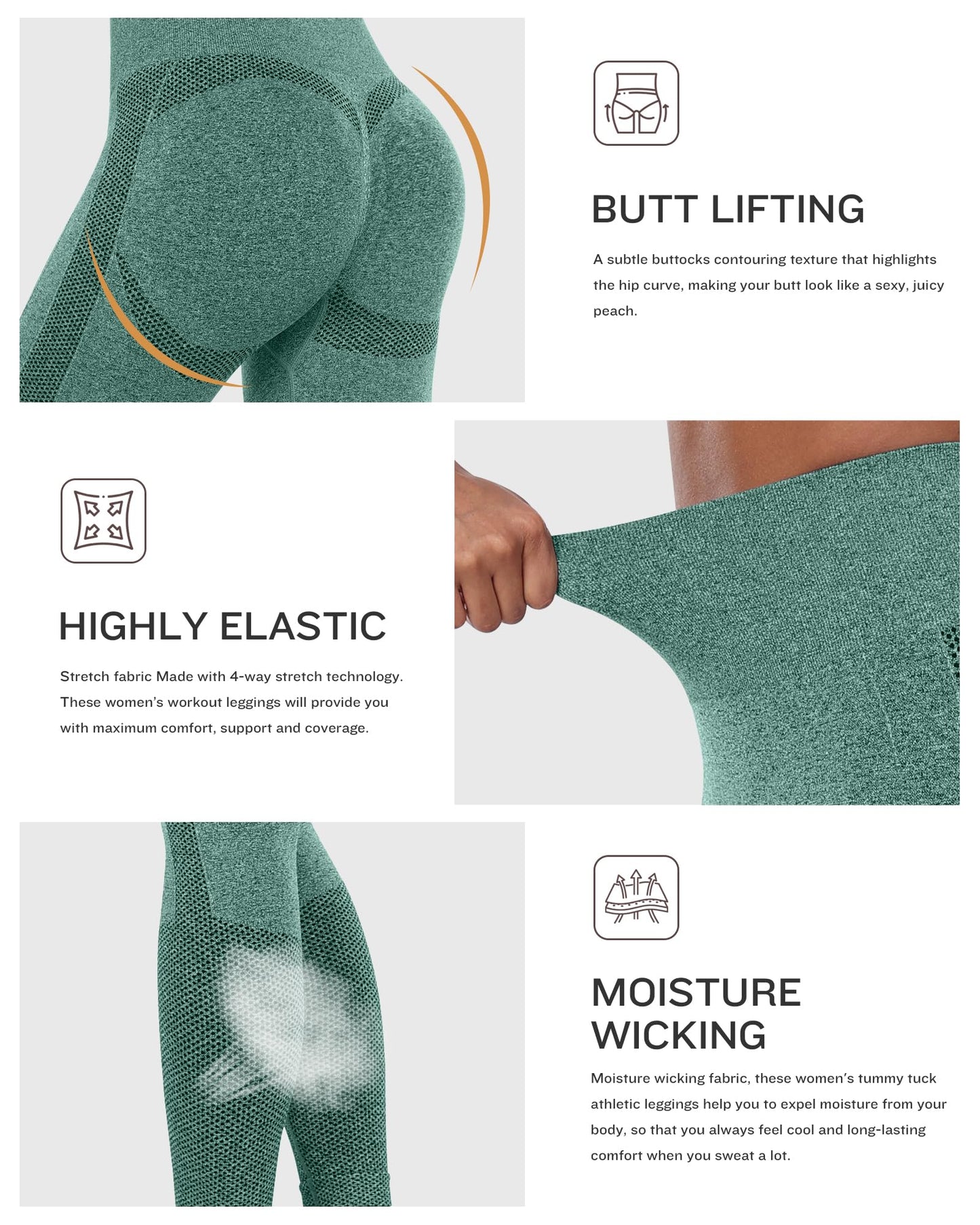 NORMOV Seamless Workout Butt Lifting Leggings - Booty Scrunch Gym Leggings for Women