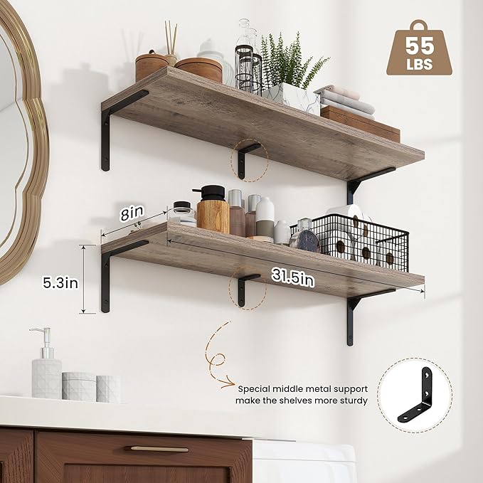 Fun Memories Deep Floating Shelves, 32W x 8D Floating Shelves Set of 2