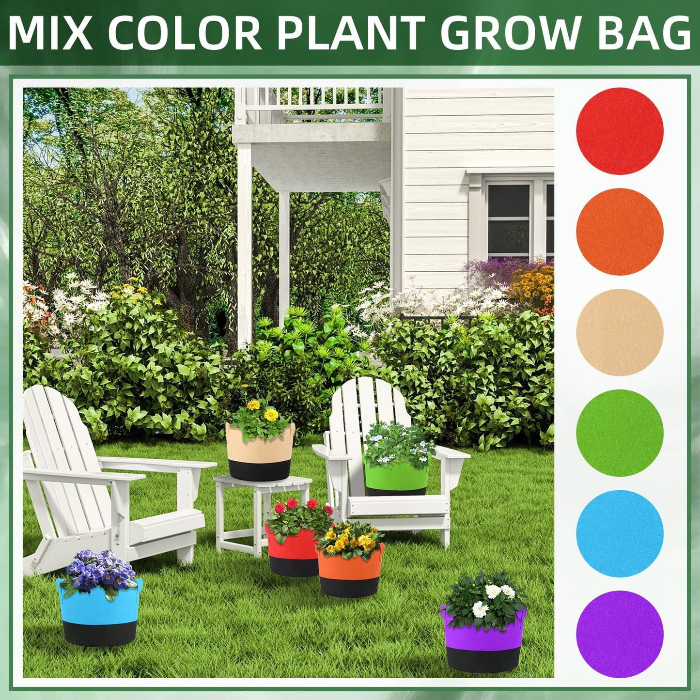 Ohiyoo 12 Pack 15 Gallon Grow Bags Colorful Fabric Plant Pots with Handles 15 Gal Garden Grow Bags Fabric Grow Pots Plant Growing Bags Vegetable Planting Bags for Garden and Outdoor (15 Gallon)
