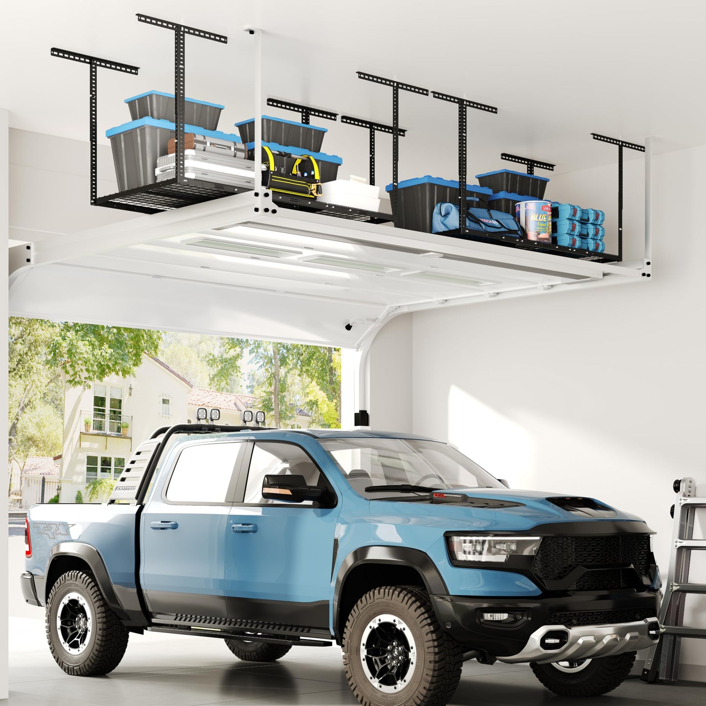 FLEXIMOUNTS 3x6 Overhead Garage Storage Adjustable Ceiling Rack 72" Length x 36" Width x 40" Height, 450lbs Weight Capacity, Black, Classic Series