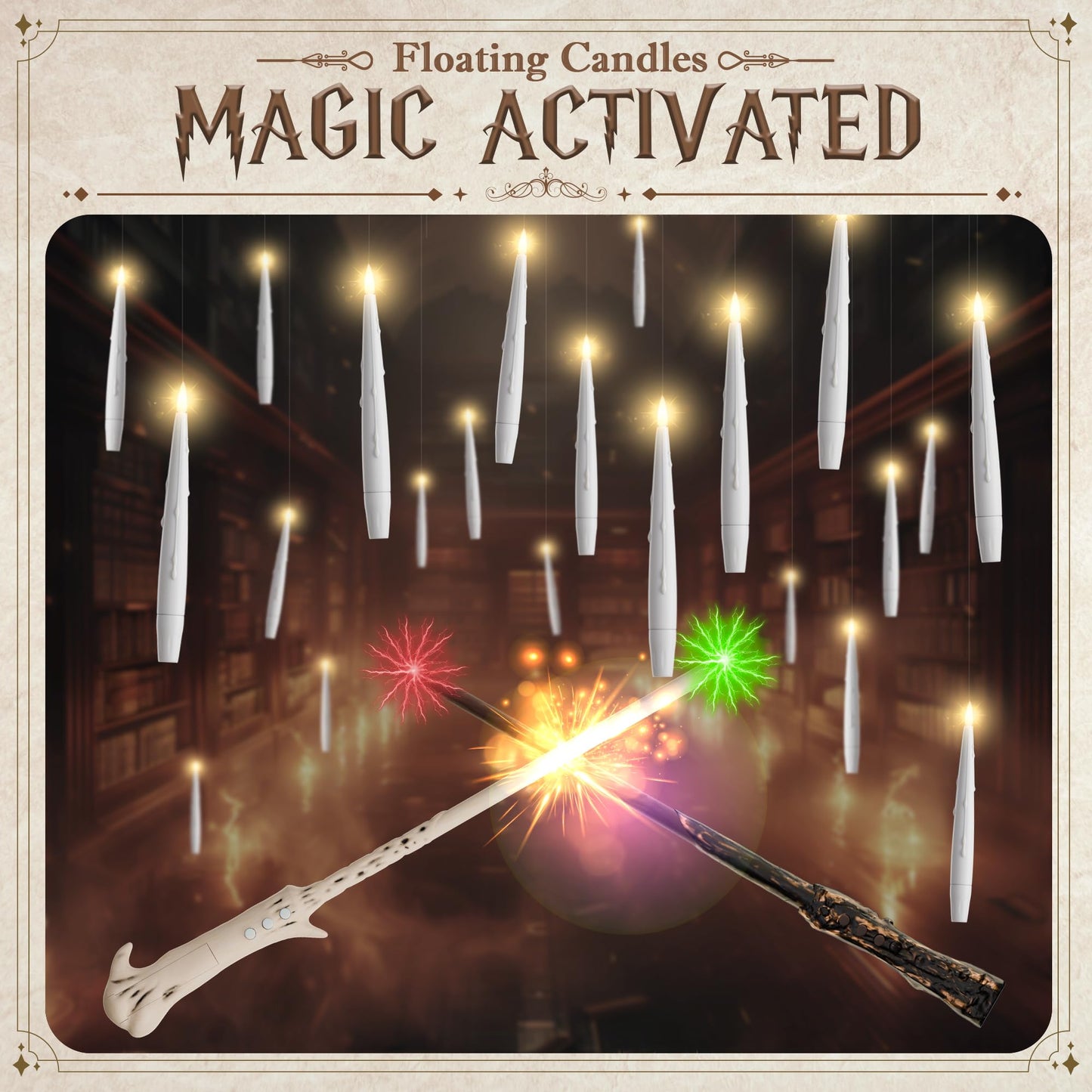 JOIONE Floating Candles with Wand, 12 Pack Hanging Candles with Magic Wand Remote, Battery Powered Floating Candles with Wand, Flameless Magic Hanging Taper Candles for Xmas Halloween Decor, White