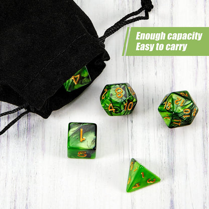 Skylety 2 Set Polyhedral Dice Set - 22 Pieces, Multisided Dice Set Smooth Touch with Drawstring Bag Compatible with RPG MTG Table Game(Green, Black)