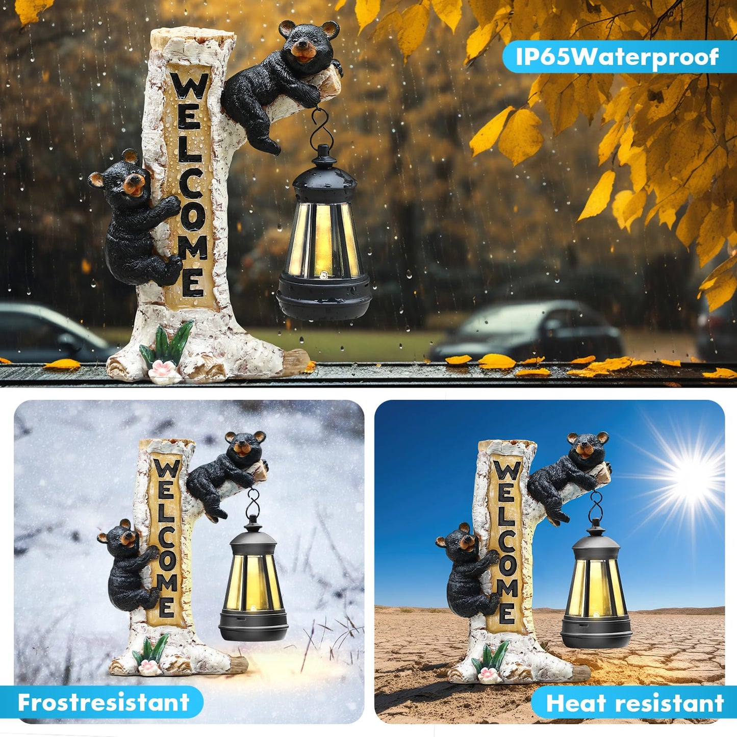 Json Garden Bear Statue with Solar LED Lantern, Gifts for Mom Yard Art, Whimsical Figurine Large Sculpture Lighted Outdoor Mother's Day Spring Decorations for Lawn, Porch