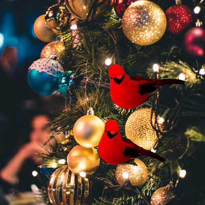 Berfutall-Cardinal Clip On Christmas Tree Ornament Decorations - Red Feathers Set of 12 Pieces Each is 2.8" Lon(A)