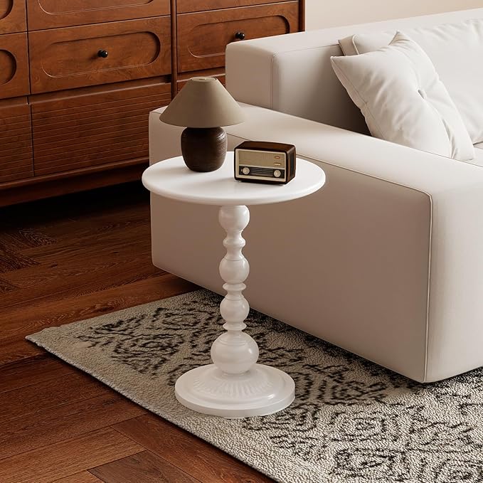 Funecy Metal Small End Table, Vintage Matte Black Round Side Table Nightstand