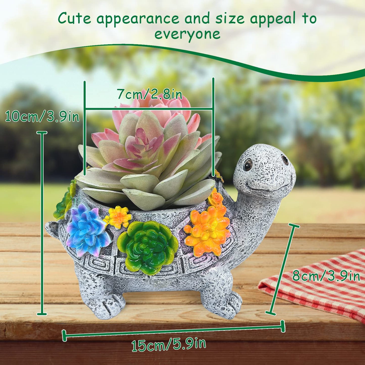 ASDFG Turtle Succulent Planter, Resin Material, Indoor/Outdoor Use, Cute Decor, 5.9" x 3.94" x 3.15"