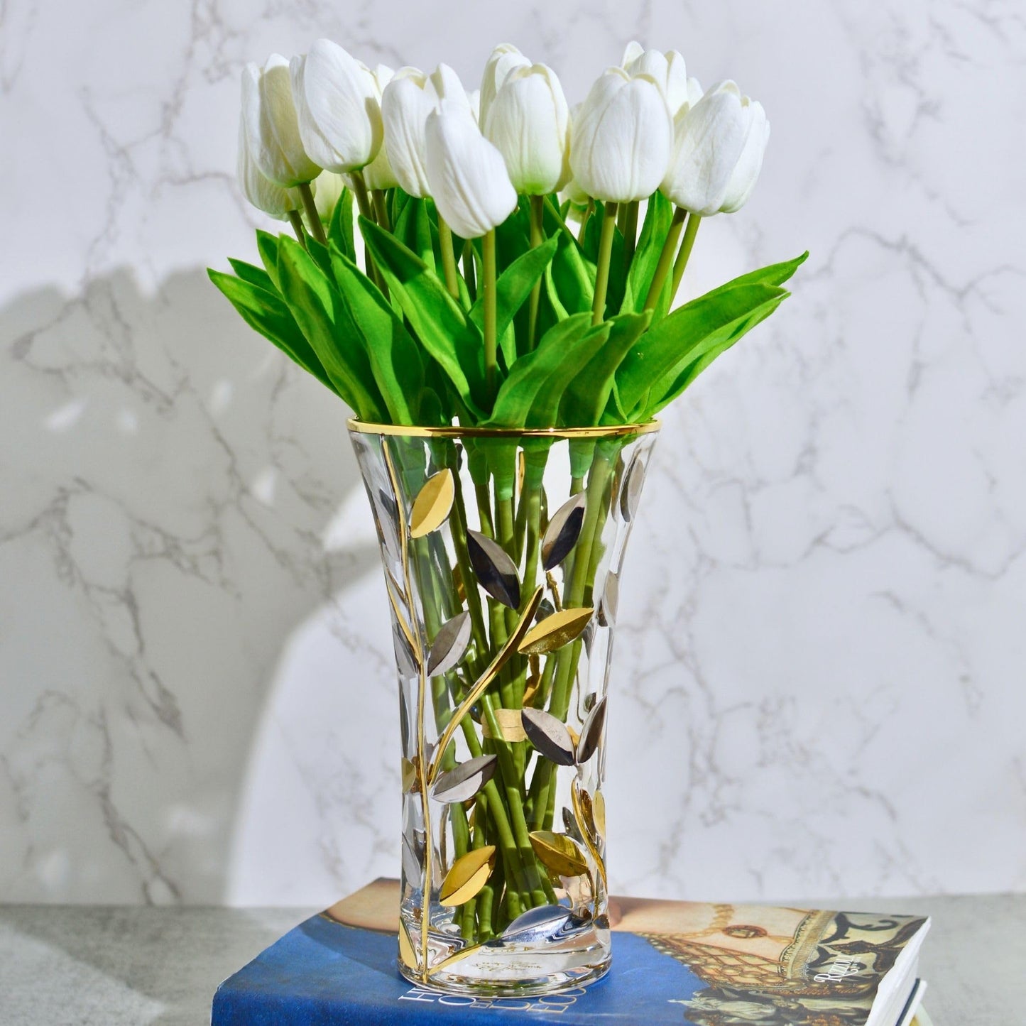 Luxury Italian Glass Vase, 8.5-inch, Silver & Gold, Modern Flower Vase for Centerpieces, Shelf Decor, Perfect Centerpieces for Table Home Decor Accents, Handcrafted, Made in Italy