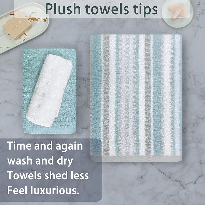 VOOVA & MOVAS 3PCS Bathroom Towels, 100% Cotton, Quick Dry, 1 Stripe Bath