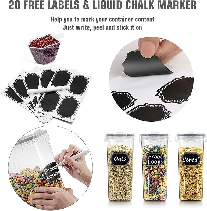 Wildone Cereal Storage Containers Set, Large BPA Free Plastic Airtight Food