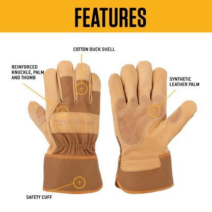 Carhartt Men's Grain Leather Work Glove with Safety Cuff Cold Weather, Brown, XXL