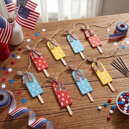 HunnmingRe Summer Patriotic Garland 10 ft 4th of July Red Blue White Yellow Banner American Summer Ice Cream Hanging Decoration for 250th Anniversary Independence Day Home Mantel Wall Party Supplies