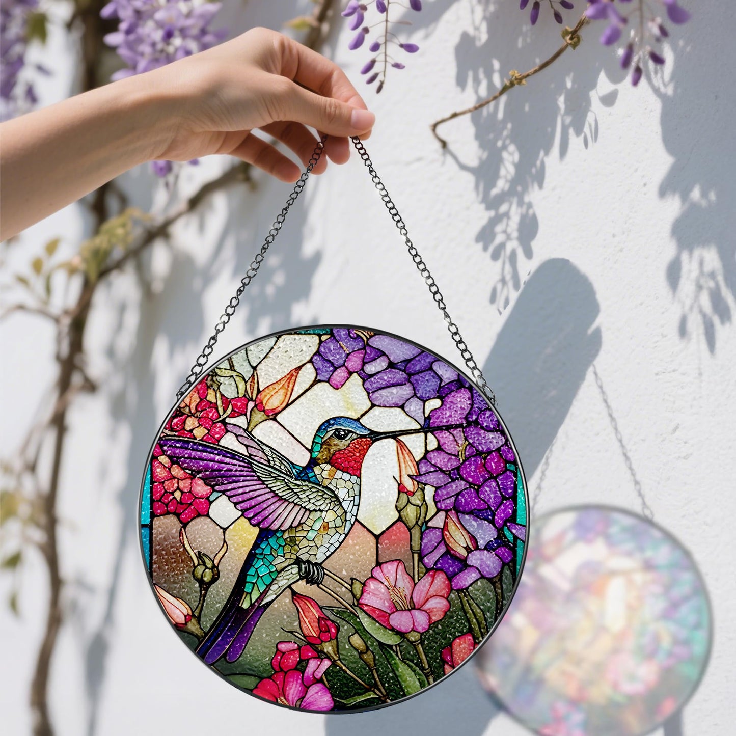 8 Inch Stained Glass Suncatcher Ornament, DOUHASU Hummingbird Sun Catchers Indoor Window, Stained Glass Window Hanging, Home Decor, Hummingbird Lovers Gifts for Women, Mom, Friend