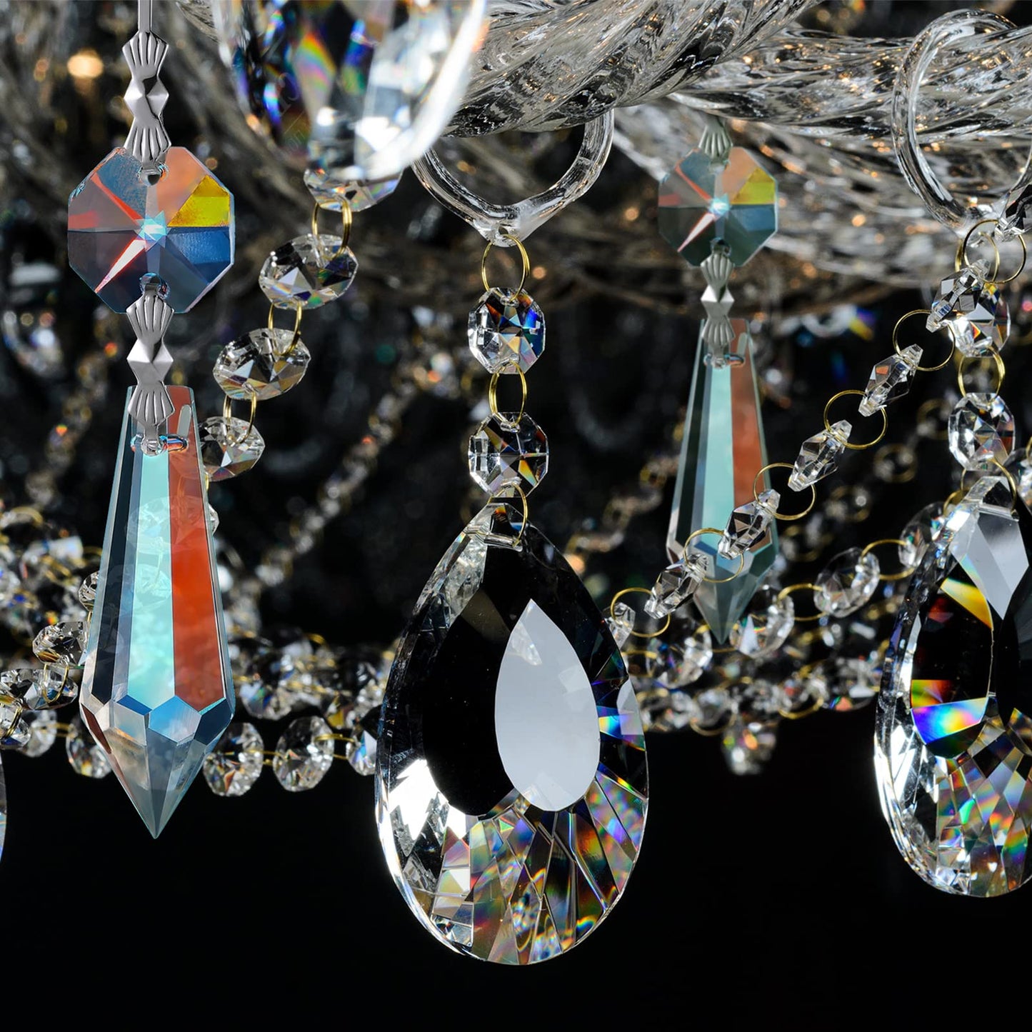 Potchen 24 Pcs Chandelier Crystal Replacement 38 mm Teardrop & Icicle Crystal Prisms Hanging Gems Parts for Lamps and Chandeliers Suncatcher Christmas Tree Windows Home Decor (Clear)