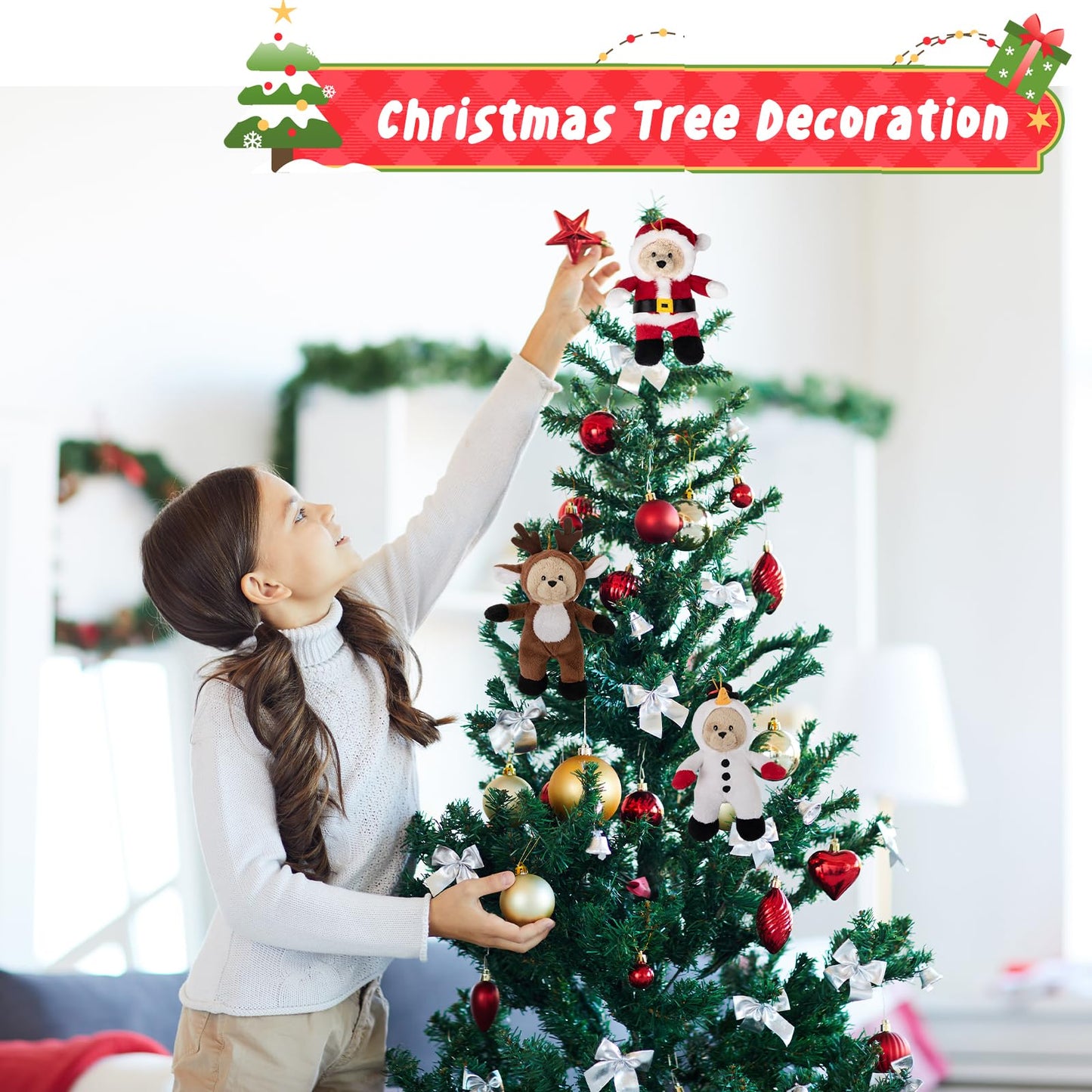 My OLi Christmas Teddy Bears Stuffed Animal 7in Plush Bears with Flippable Hats Pack of 3 : Santa, Reindeer and Snowman Soft Toys for Kids Boys Girls Hanging Decorations for Christmas Trees