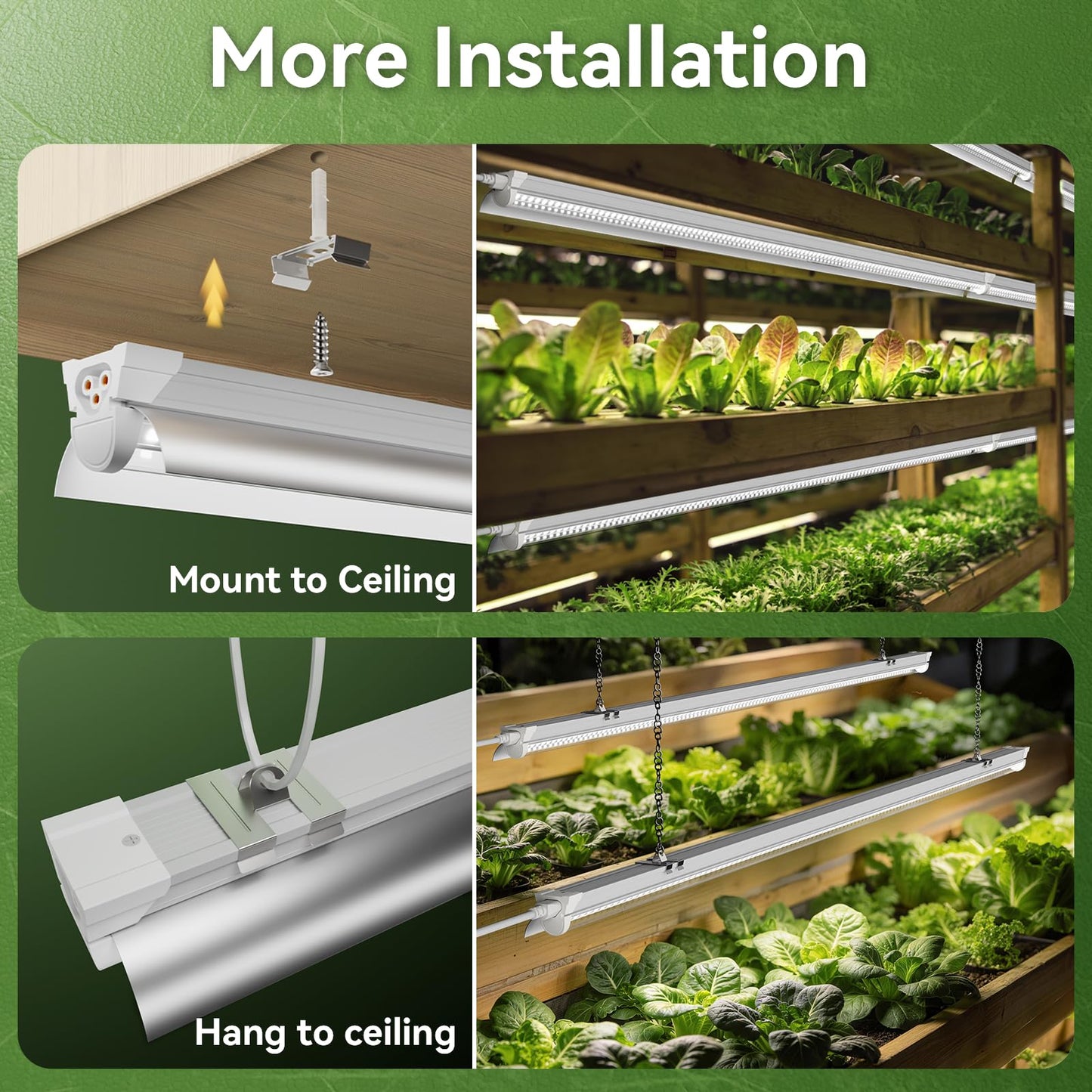 4FT Grow Lights for Indoor Plants,T8 5000K Full Spectrum Plant Light,270W(6 x 45W), LED Grow Light Strips with Timer, Aluminum Reflector, Linkable,Plant Growing Lamp Fixture for Greenhouse Indoor 6pcs