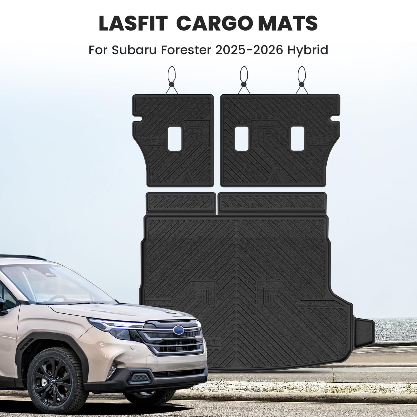 LASFIT Cargo Tray Mat & Backrest Mat for Subaru Forester 2025-2026 (Fit Hybrid,Not for Gas), All Weather TPE Custom Fit Easy Clean for Forester 2026 2025 Trunk Tray Liner & Seatback Mat, Black