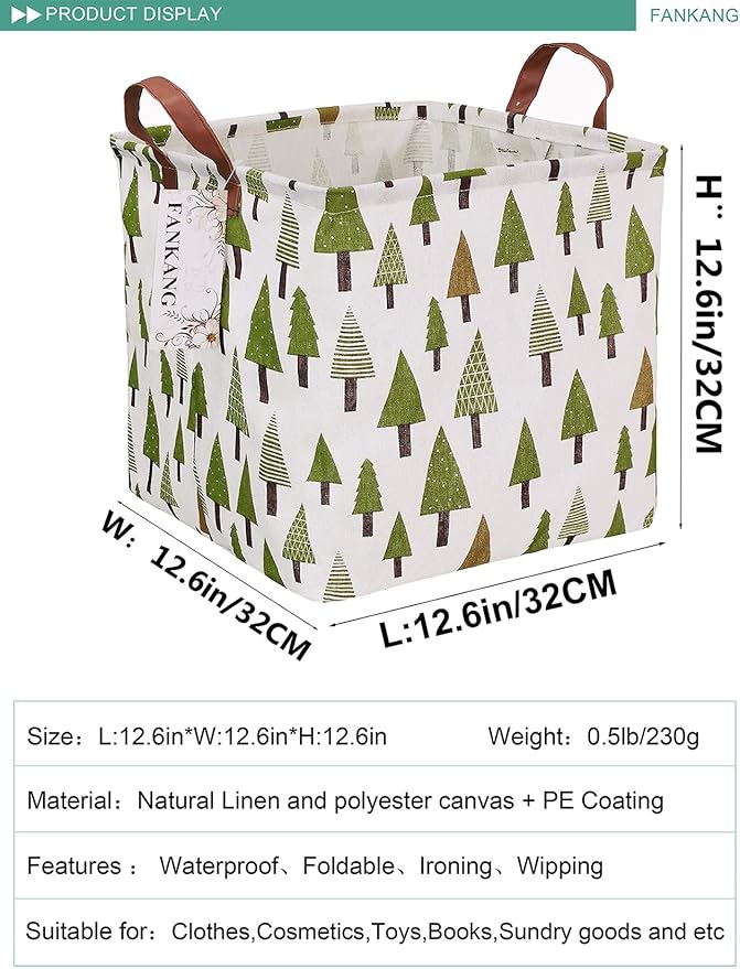 FANKANG Square Nursery Hamper Storage Bins Canvas Laundry Basket Foldable