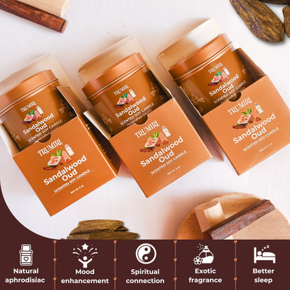 Sandalwood Oud - Scented Candles for Men - Pack of 3 x 5oz Natural Soy Clean Organic Non Toxic - Masculine Scent Gifts - Candel for Home Bedroom Bathroom Apartment Room Décor - New House Essentials