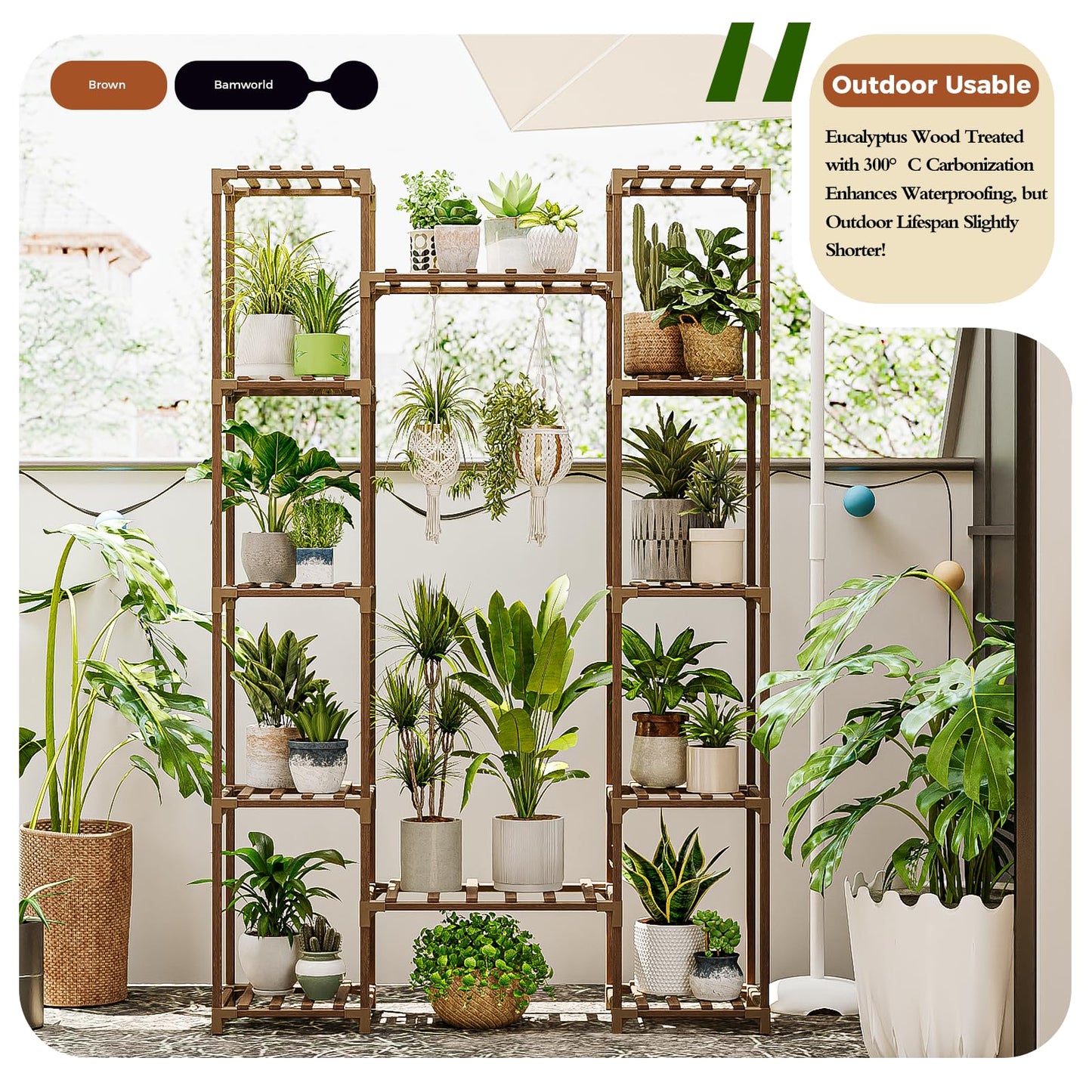 Bamworld Widened Plant Stand Indoor Outdoor 12 Tier Tall Large Wood Plant Shelf Multi Tier Flower Stands Garden Shelves Wooden Plant Display Holder Rack for Living Room Corner