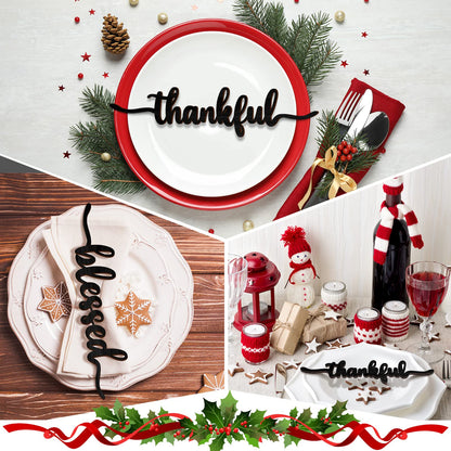 12 Pieces Christmas Word Wood Cutout Joyful Merry Thankful Grateful Blessed Peace Gather Word Sign Christmas Plate Cutout Rustic Merry Signs for Home Table Plate Decoration