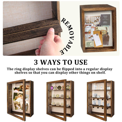 YEPOTUE Shadow Box Frame 11x14, Deep Shadow Box Display Case with Linen Back and Removable Shelves, Wooden Memory Box for Wedding Bouquet, Photos, Medals, Keepsakes (Brown)