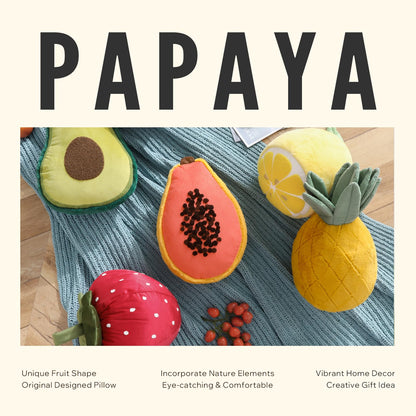 Phantoscope Papaya Shaped Throw Pillow, Fruit Themed Cushion for Couch, Bed and Chair, Pink, 10 x 15 inches