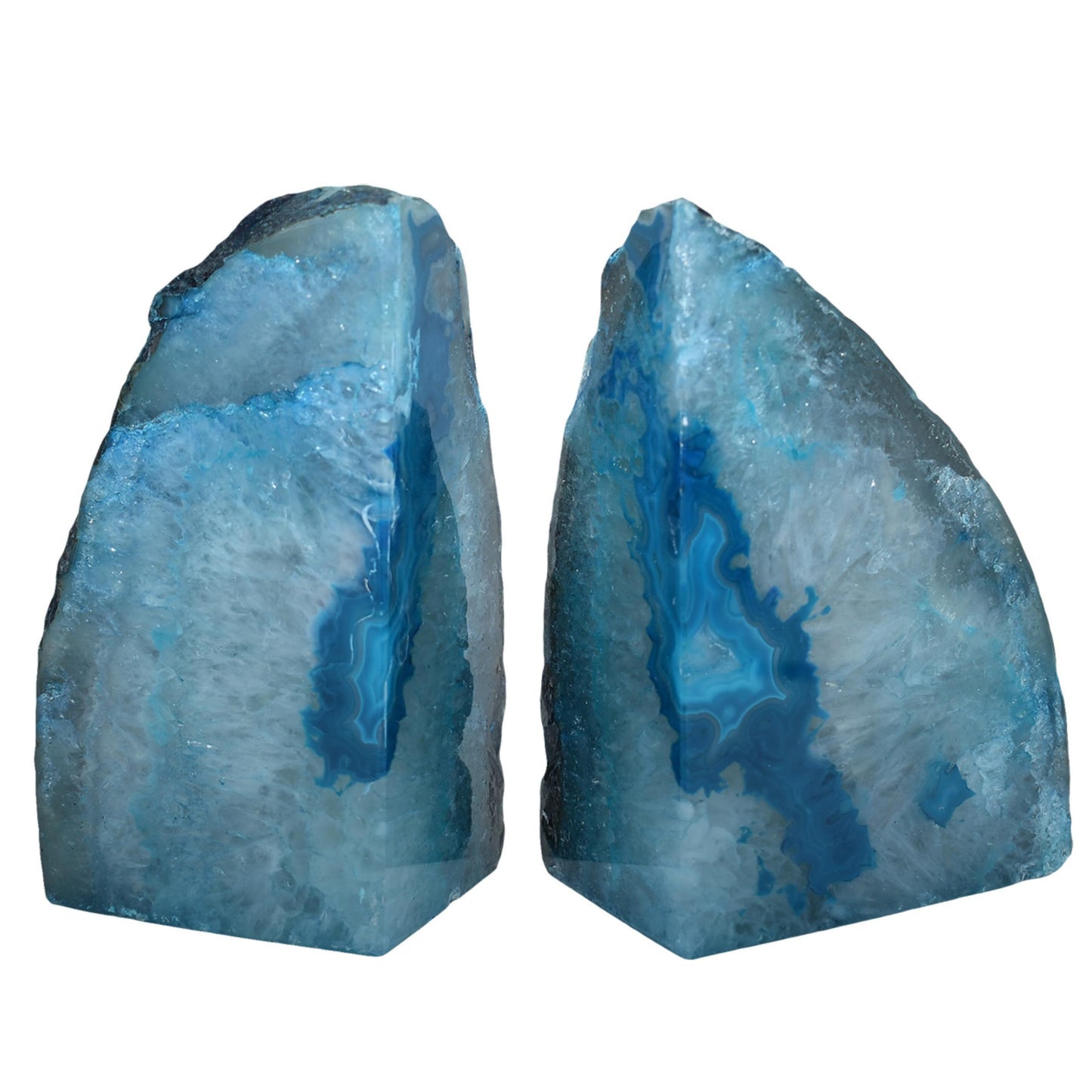Nature's Decorations Teal Agate Stone Bookends - A-Quality Small Heavy Duty Geode, Turquoise & Aqua Room Decor Accents, Unique Crystal Gift, 1 Pair (2-3 lbs)