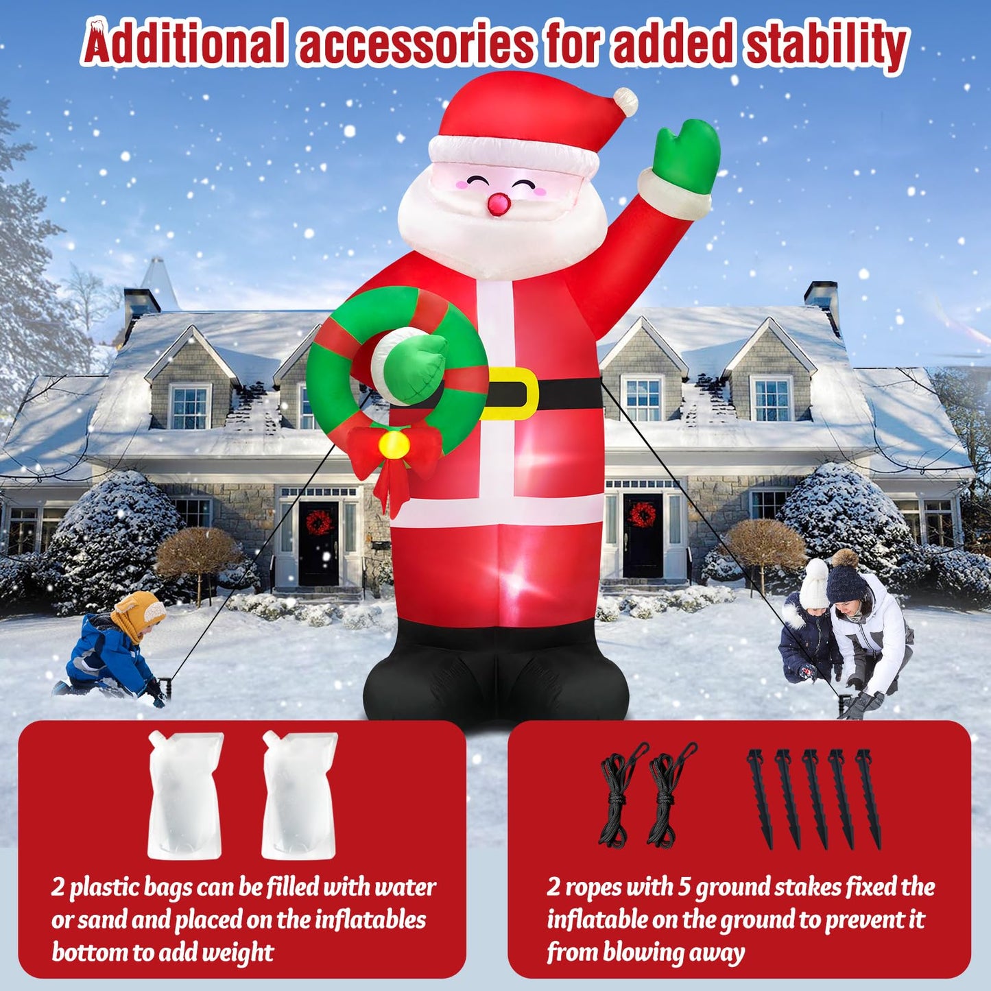 Danxilu 12 FT Giant Christmas Inflatable Santa Claus Outdoor Decorations Built-in LED Lights, Large Inflatable Santa Blow up Yard Decorations IP44 Waterproof Xmas Decor for Outside Lawn Holiday Party