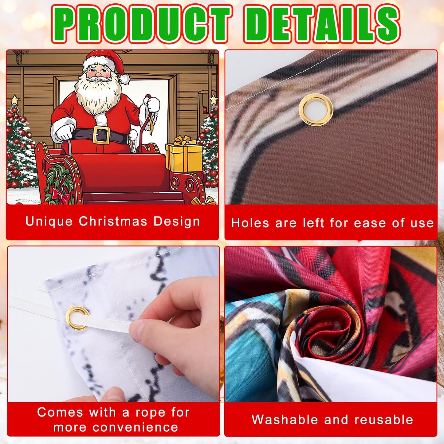 Tingjoo 7 x 16 ft Christmas Garage Door Cover Banner Christmas Garage Door Decorations African American Large Holiday Decorations Banner for Xmas Winter party (Reindeer Barn)