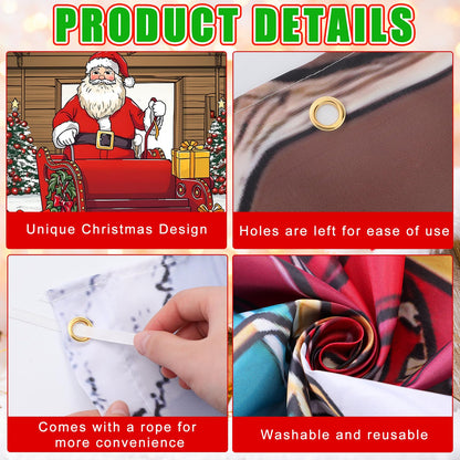 Tingjoo 7 x 16 ft Christmas Garage Door Cover Banner Christmas Garage Door Decorations African American Large Holiday Decorations Banner for Xmas Winter party (Reindeer Barn)