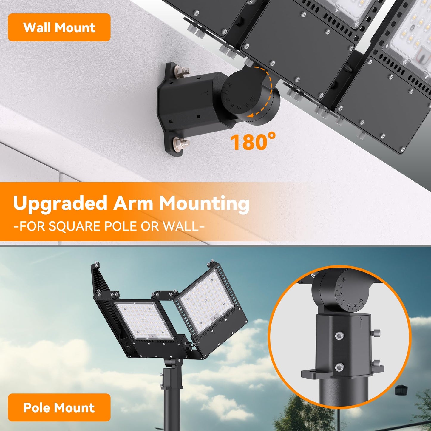 SOLLA 2025 New Upgraded 300W Dusk to Dawn LED Parking Lot Light 45000lm 5000K, ETL, AC85-277V, IP67 Waterproof Adjustable 3-Head Street Lights Outdoor, Pole & Wall-Mounted Flood Lights for Stadium