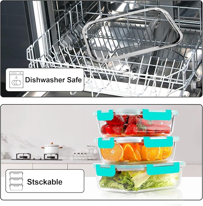 VERONES 10Pack Glass Meal Prep Containers, Airtight Glass Lunch Containers
