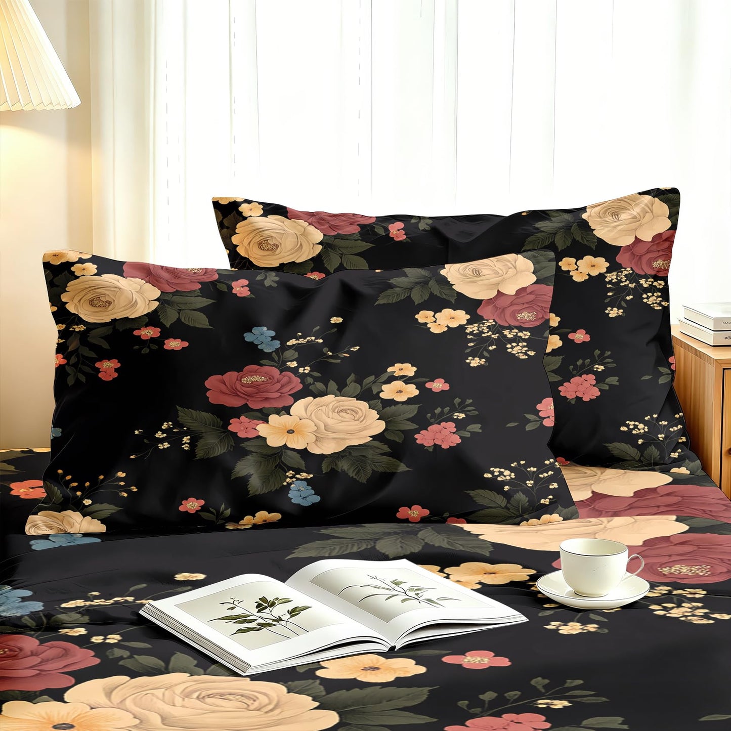 Peony Floral Bedding Set 4 Pcs Flowers King Sheets