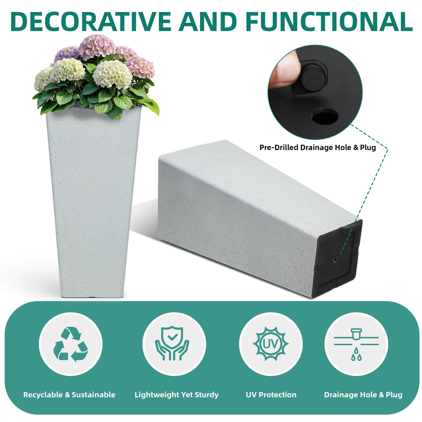 Autodaya 28" Tall Planters for Outdoor Plants, Extra-Large White Flower Pots for Blaconl, Porch, Living Room Corner, Garden, Patio, Deck Decor