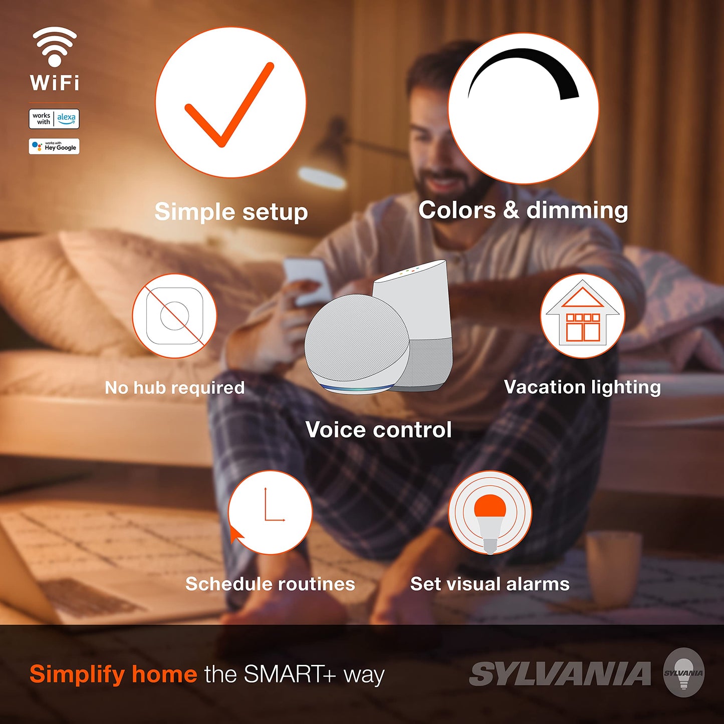 SYLVANIA Wifi LED Smart Light Bulb, 60W Equivalent Full Color and Tunable White A19, Dimmable, Compatible with Alexa and Google Home Only - 4 Pack (75674)
