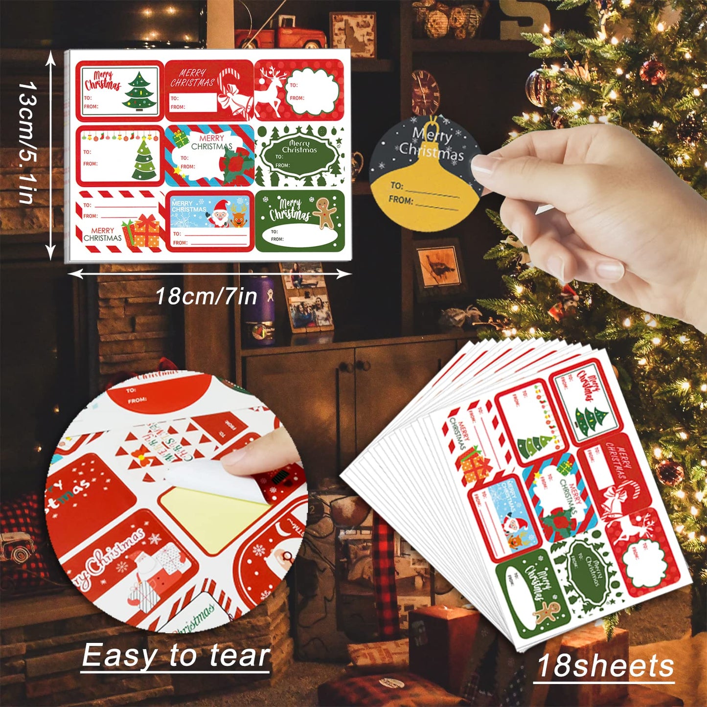 144 Pcs Christmas Self-Adhesive Gift Tag Stickers - Holiday Labels for Santa, Snowman, Tree, Reindeer - Present Name Labels for DIY Xmas Gifts