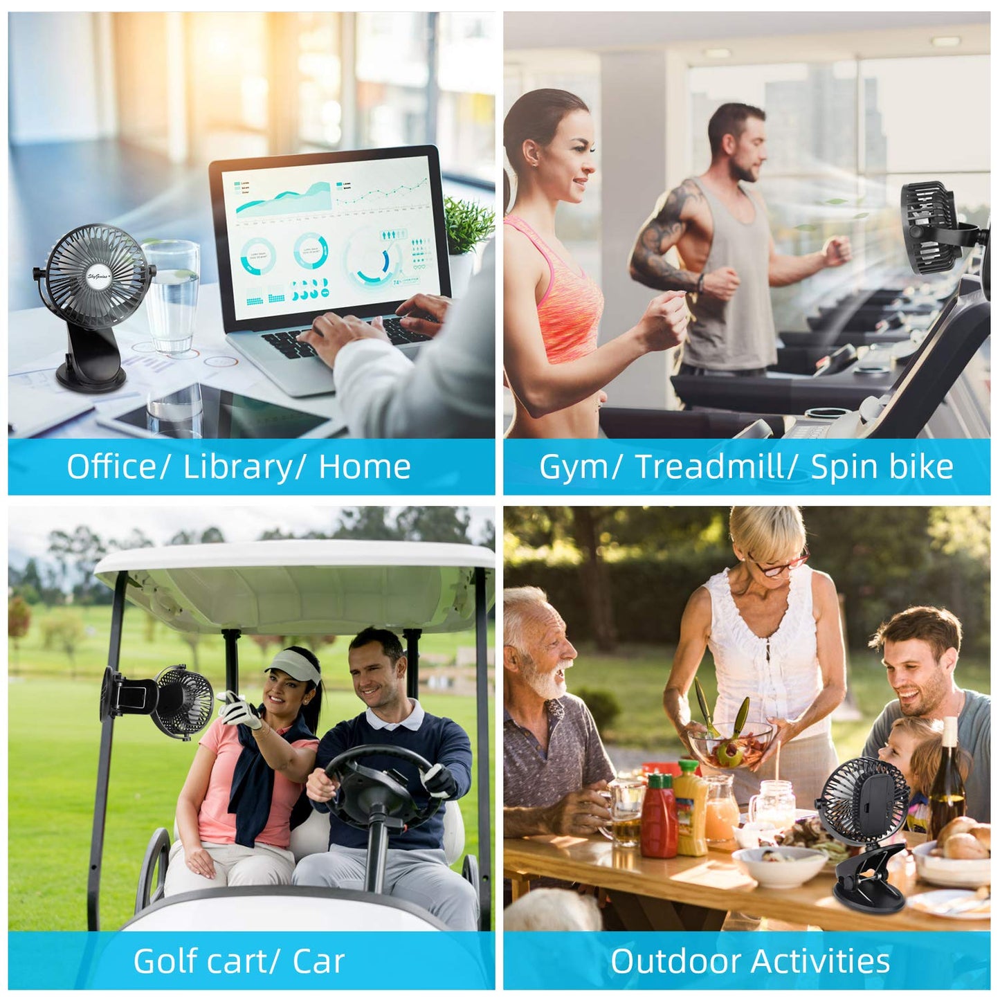 SkyGenius Battery Operated Stroller Fan, Rechargeable USB Powered Mini Clip on Desk Fan