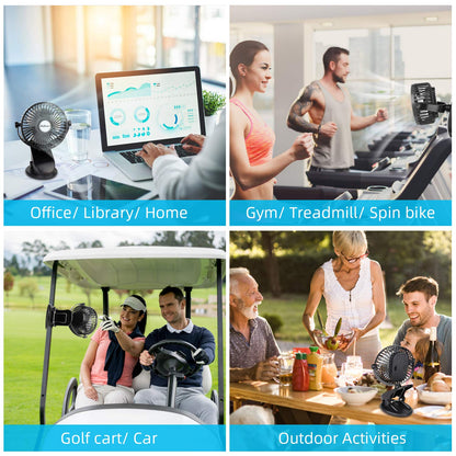 SkyGenius Battery Operated Stroller Fan, Rechargeable USB Powered Mini Clip on Desk Fan