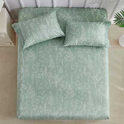 Tokokimo Floral Sheets Set King Size, 16 inches Deep Pocket Fitted Sheet, Flat Sheet & Envelope Closure Pillowcases, Soft Breathable Microfiber Sheet Set 4-Piece, Green and White Leaf Floral