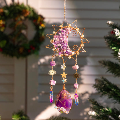 Amethyst Crystal Suncatchers for Windows Hanging Decor Rainbow Sun Catcher for Car Light Catcher Window Wall Garden Outdoor Decoration(Purple)
