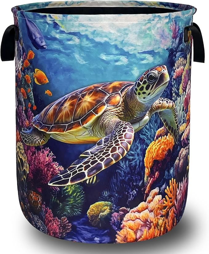 Funny Turtles Laundry Basket Oxford Cloth Ocean Animal Sea Turtle Laundry Hamper