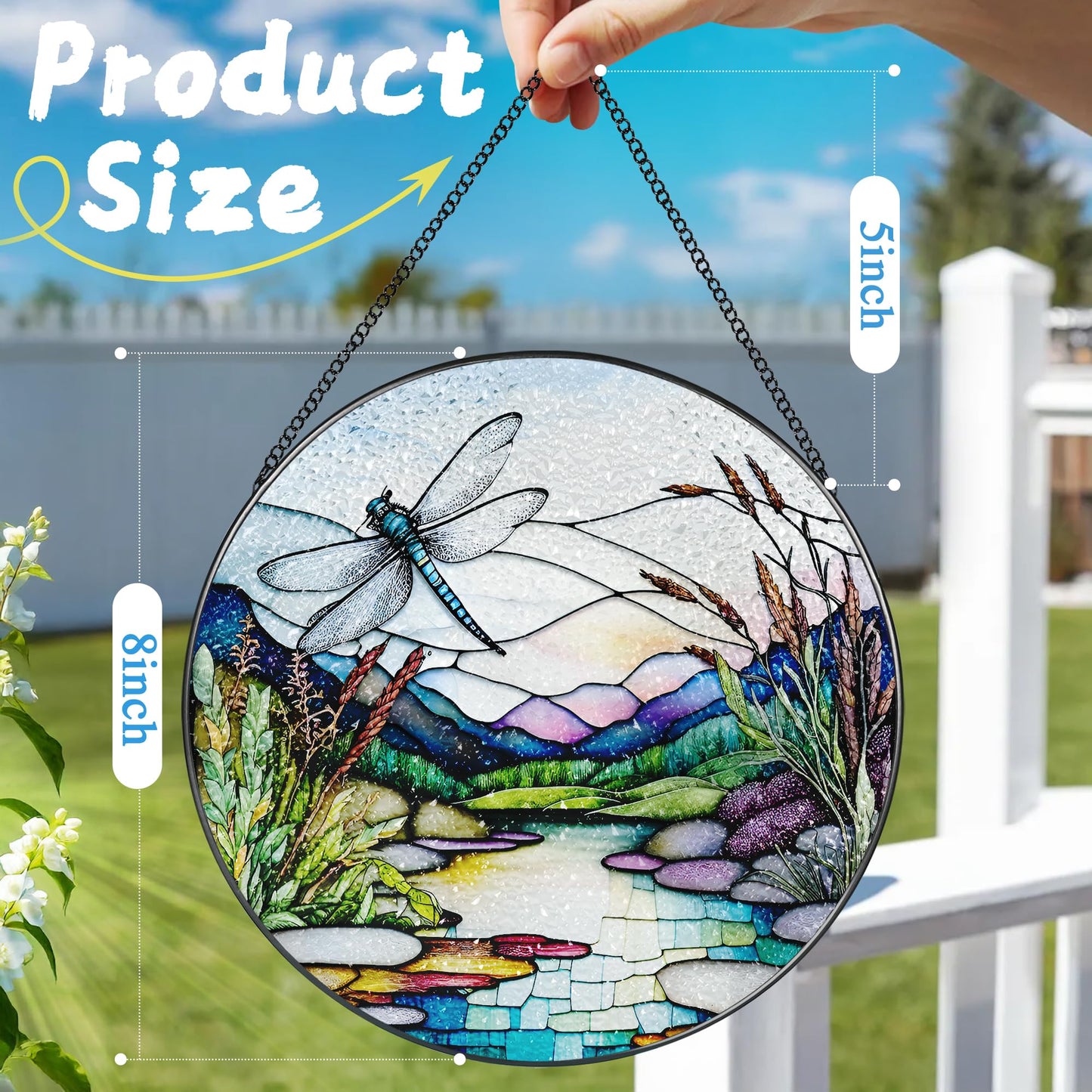 8 Inch Stained Glass Suncatcher Ornament, DOUHASU Dragonfly Sun Catchers Indoor Window, Stained Glass Window Hanging, Home Decor, Dragonfly Lovers Gifts for Her, Women, Mom, Wife