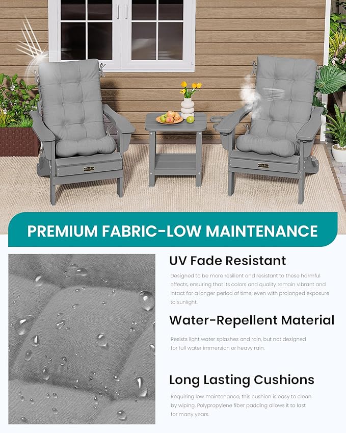 SERWALL HDPE Outdoor Rocking Cushion Set of 2, Memory Foam Cushion Dark Gray