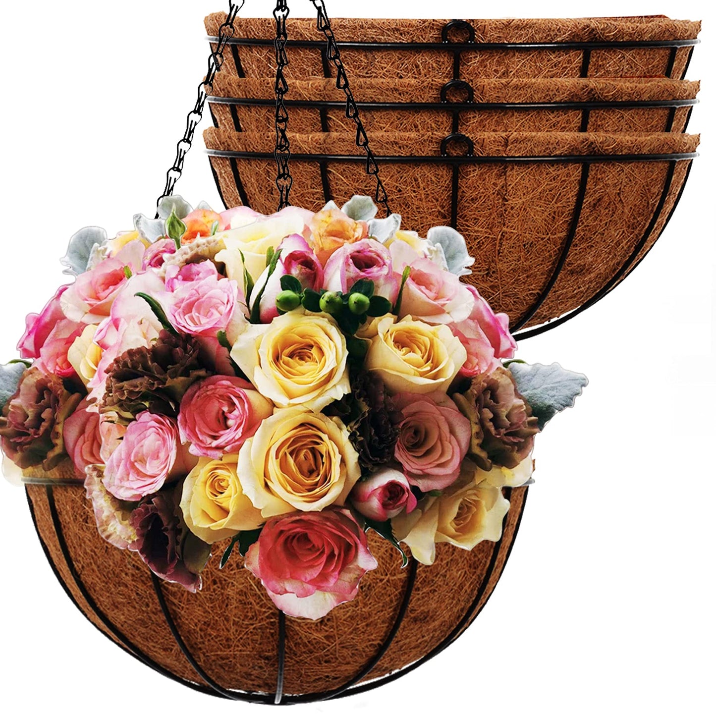 ArtFamy Hanging Planters Basket Outdoor Indoor(14 inch 4 Pack)-Coconut Coir Hanging Baskets for Plants Outdoor,Metal Wire Baskets with Coco Liner Window Box Planters, Hanging Flower Pots for Railings