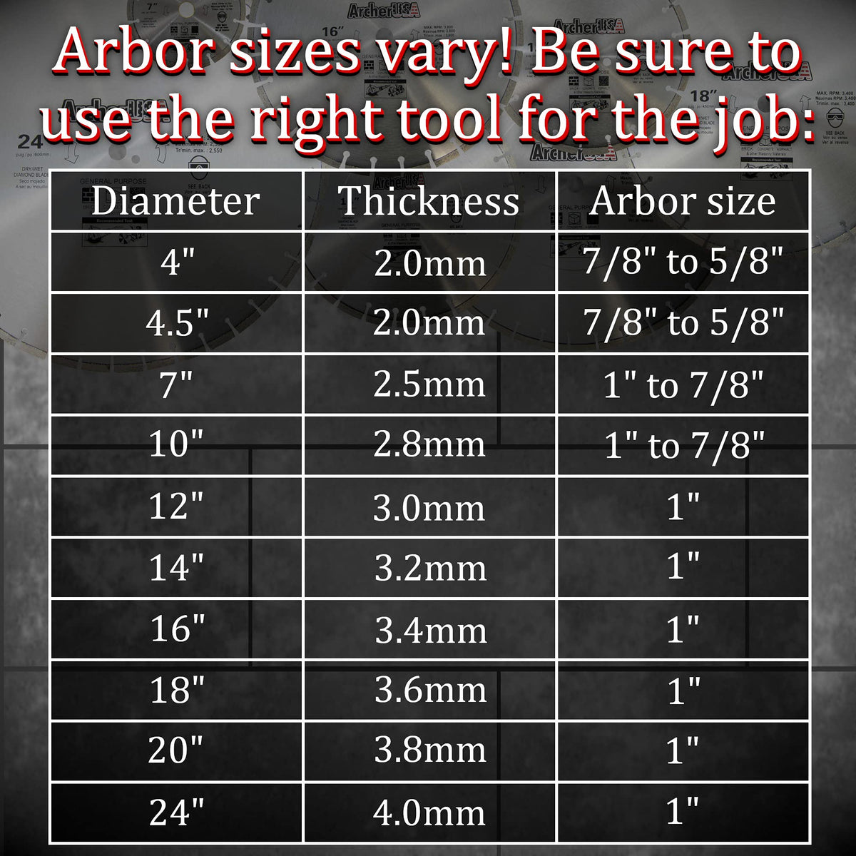 Archer Pro 16" in. General Purpose Diamond Saw Blades for Fast Cutting Concrete, Stone, Masonry, Pavers, Bricks, Blocks