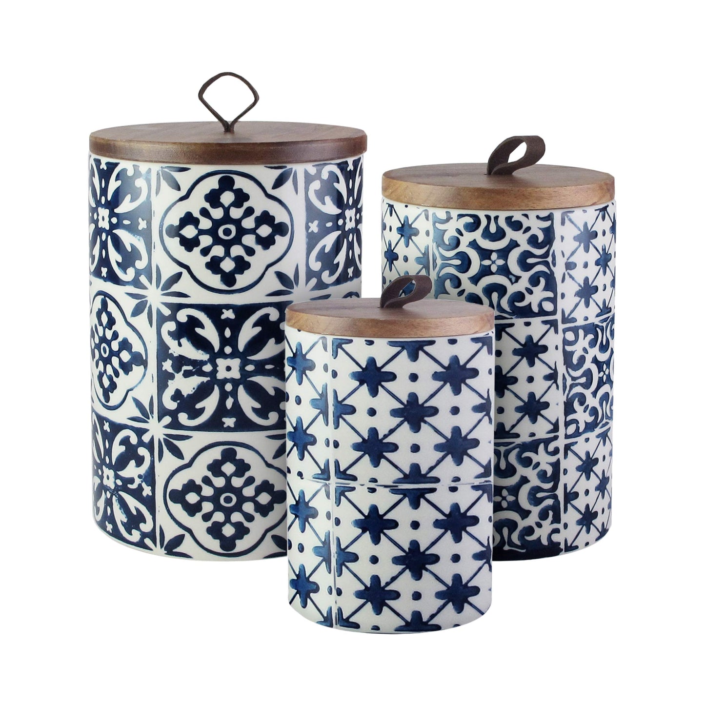 American Atelier Ceramic Canister Set 3-Piece Ceramic Jars in Chic Design With Lids for Cookies, Candy, Coffee, Flour, Sugar, Rice, Pasta, Cereal & More Blue