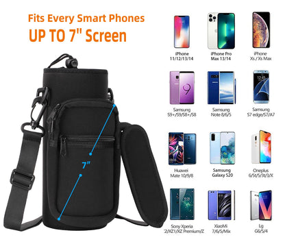 AceTreker 32 oz 40 oz Water Bottle Sleeve, Insulated Water Bottle Holder with Strap & Paracord Handle, Carrier Sling Bag with Phone Pocket for Walking Hiking-Black
