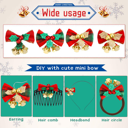 WILLBOND Christmas Mini Bows for Crafts 2" Tiny Christmas Bows for Present with Bells Small Bowknot Ornament DIY Craft for Tree Wreaths Hanging Decor Gift Decorations(40 Pieces)