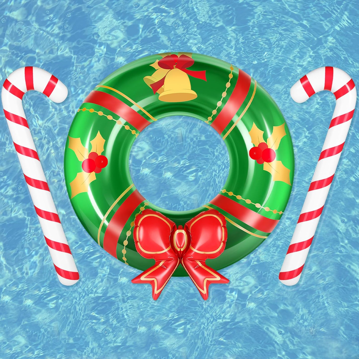 3 Pcs Christmas Inflatables Decorations 2.95 Ft Inflatable Candy Canes and 3.28 Ft Christmas Wreath Blow up Xams Outdoor Decorations Holiday Party Supplies for Garden Patio Lawn